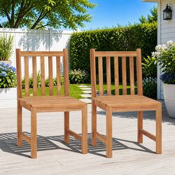 Outdoor Garden Chairs 2 pcs Teak Wood Patio Seating Set Brown Wooden Furniture