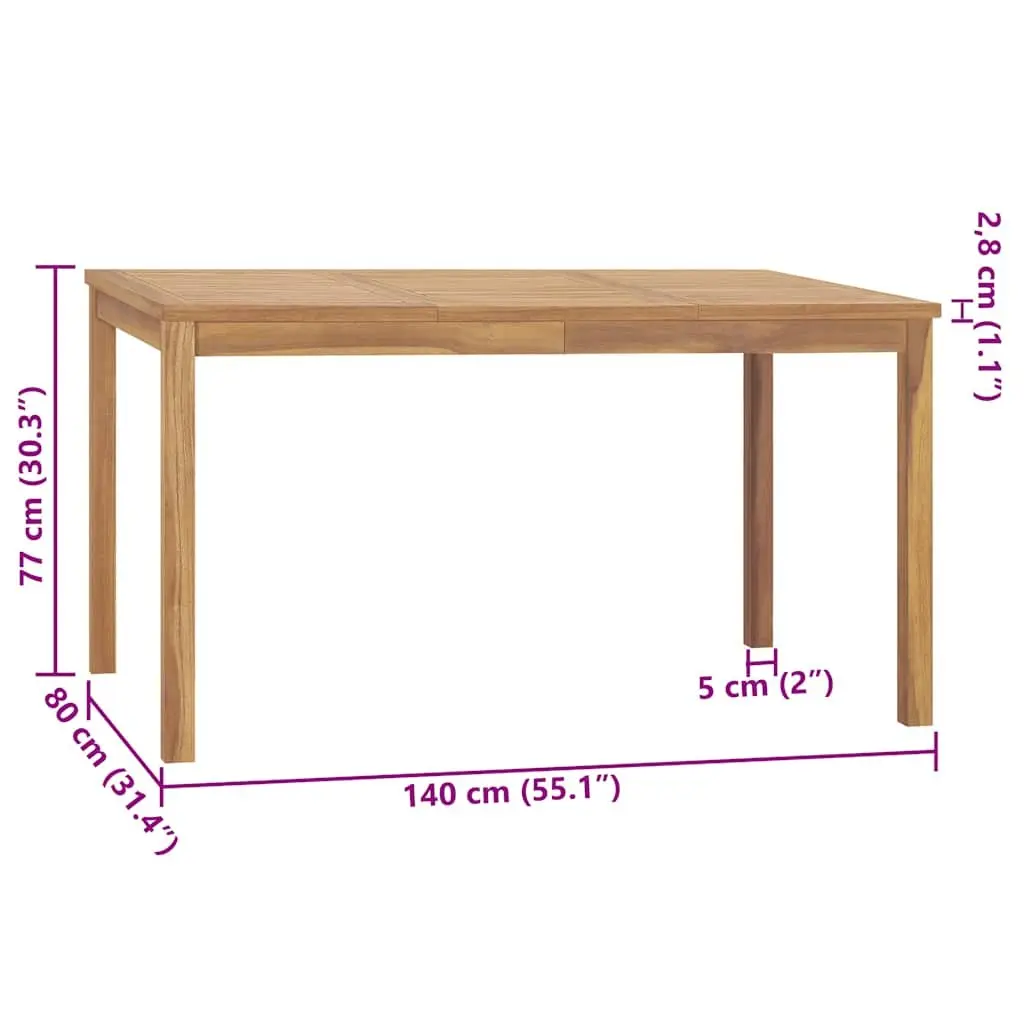 Garden Dining Table Outdoor Use Teak Wood Brown 140x80x77cm