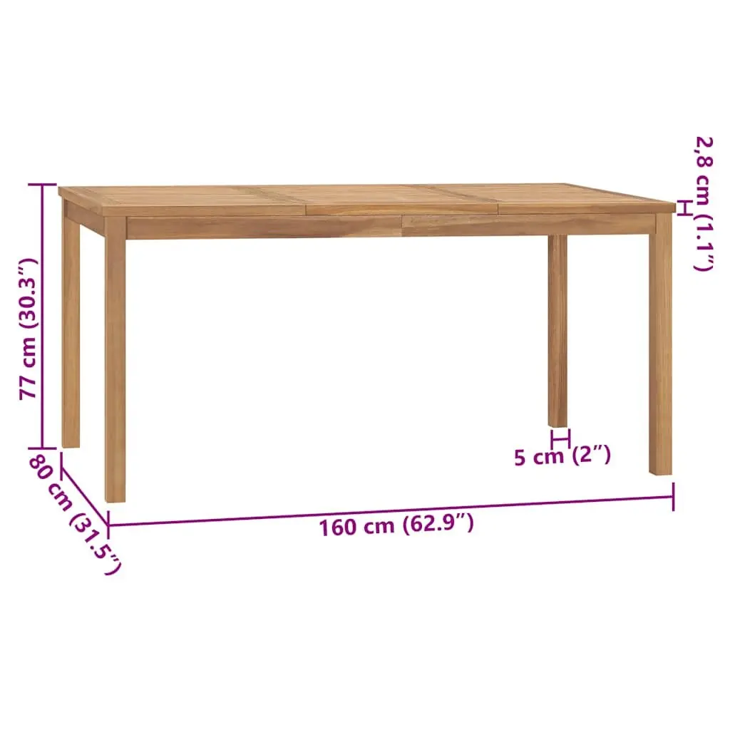 Outdoor Dining Table Garden Patio 160x80cm Solid Teak Wood