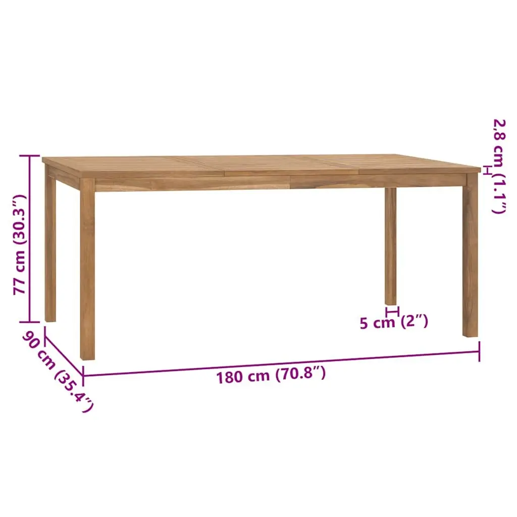 Outdoor Dining Table 180x90x77cm Solid Teak Wood Garden Patio Furniture Brown