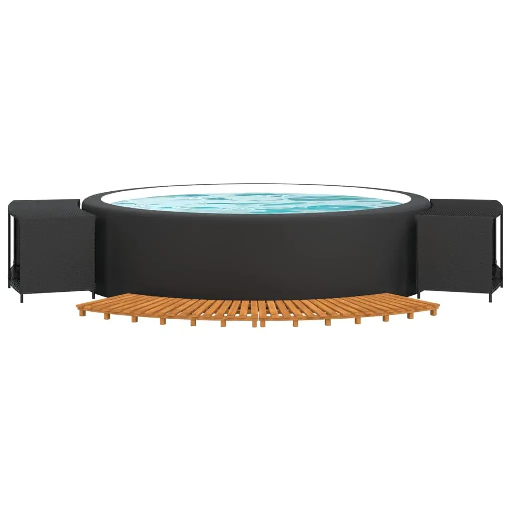Hot Tub Surround with Storage for Outdoor Use Black PE Rattan Acacia Wood