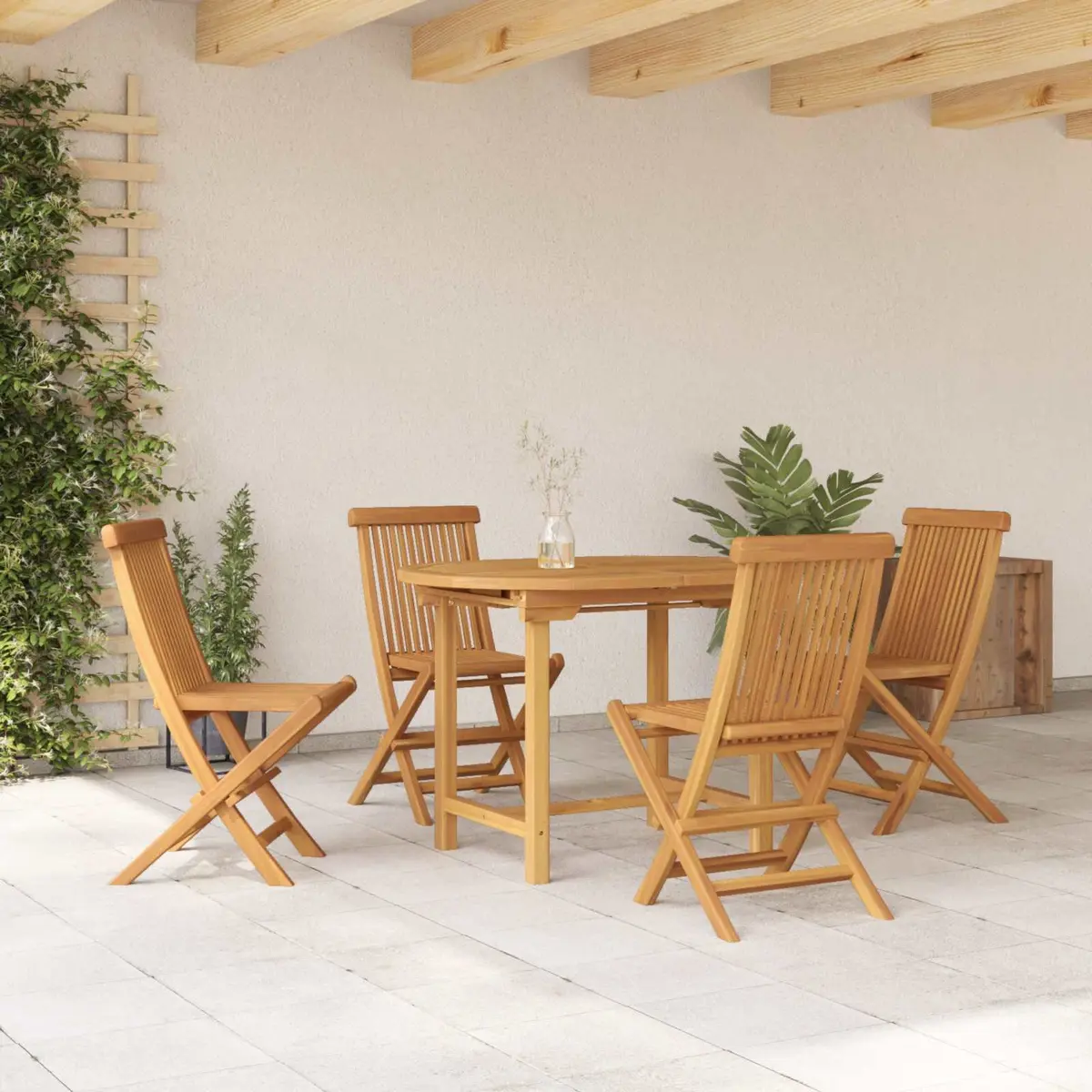 5-Piece Garden Dining Set with Teak Wood Construction