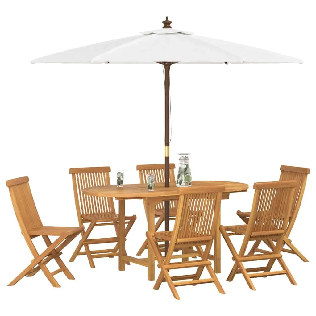 Garden Dining Set 7 Pieces Brown Teak Wood Outdoor Table Chairs Furniture