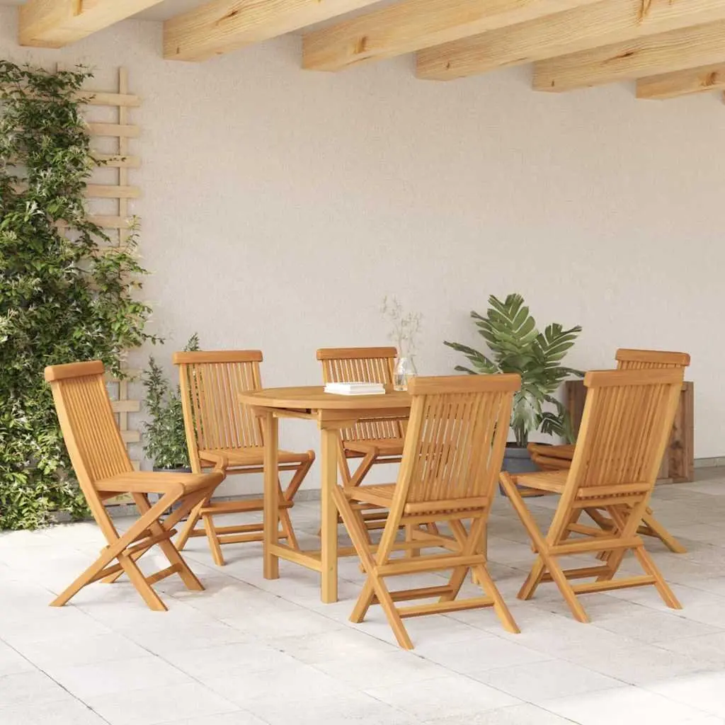 Garden Dining Set 7 Pieces Brown Teak Wood Outdoor Table Chairs Furniture