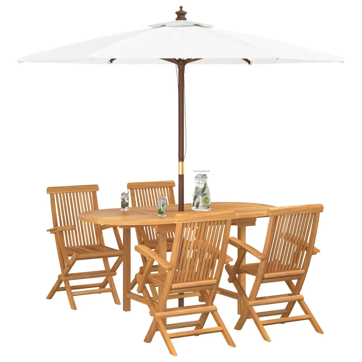 Garden Dining Set 5 Piece Outdoor Table Chair Teak Wood Brown Patio Furniture
