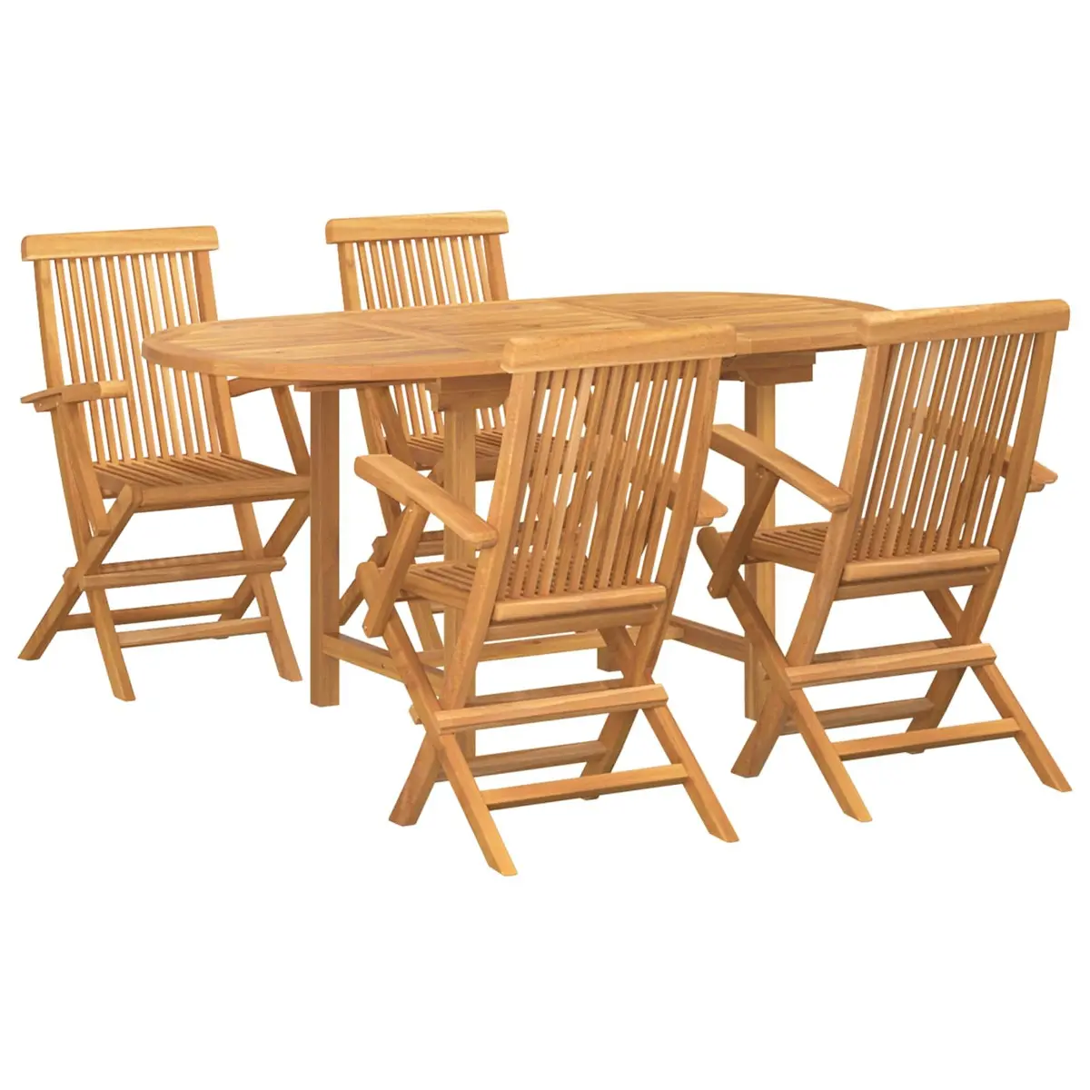 Garden Dining Set 5 Piece Outdoor Table Chair Teak Wood Brown Patio Furniture
