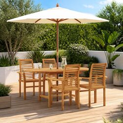 5-Piece Outdoor Dining Set: Solid Teak Wood, Brown