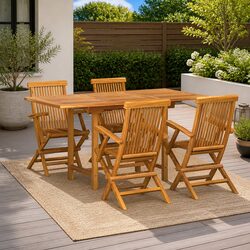 5-Piece Outdoor Dining Set: Teak Wood Construction