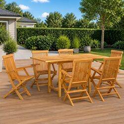 Specifications of 7-Piece Brown Teak Wood Dining Set