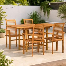 Garden Dining Set 5 Piece Outdoor Furniture Teak Wood Brown Modern Patio Table
