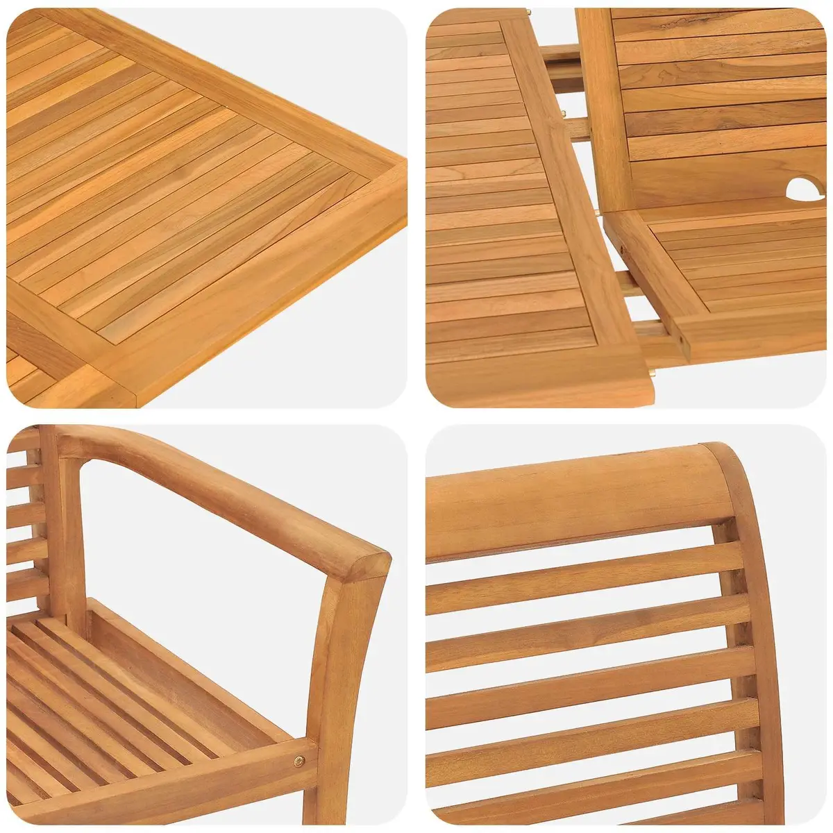 Garden Dining Set Outdoor Furniture 5 Piece Teak Wood Brown Modern Patio Table