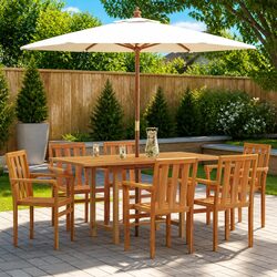 Garden Dining Set 7 Pieces Outdoor Table Chairs Brown Solid Teak Wood Modern
