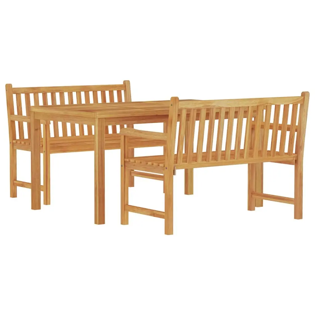 Garden Dining Set 3 Piece Outdoor Furniture Teak Wood Table Benches Brown