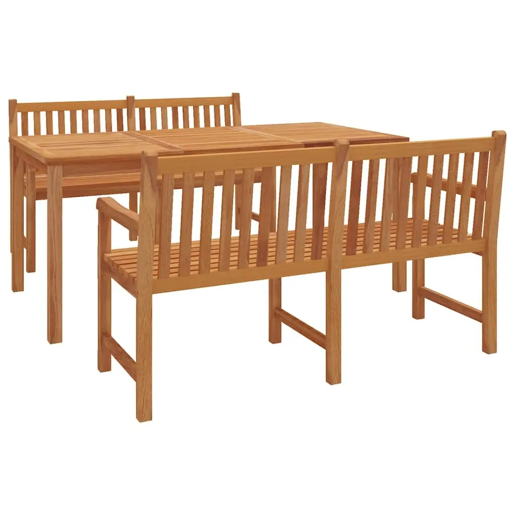 3 Piece Garden Dining Set Solid Teak Wood Outdoor Furniture Brown Table Benches