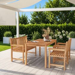 4 Piece Garden Dining Set: Teak Wood Outdoor Furniture