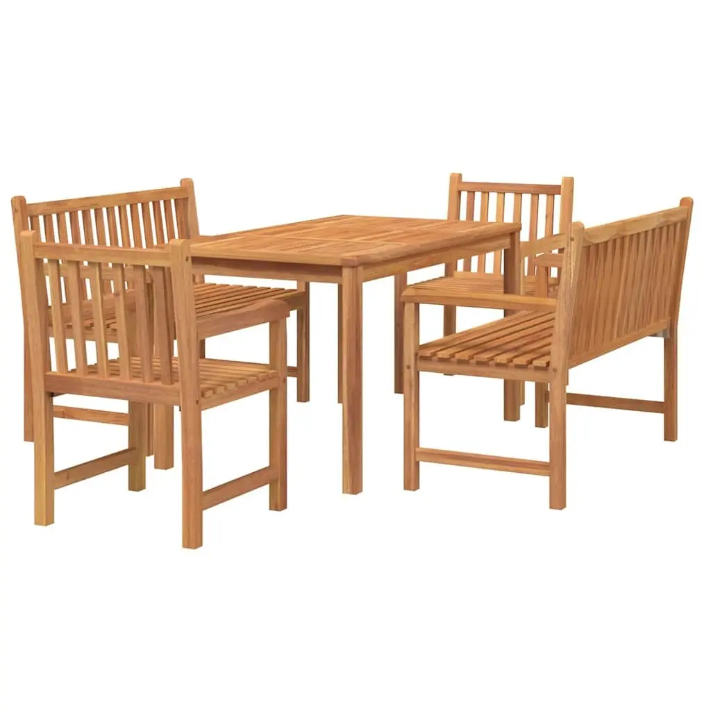 Garden Dining Set 5 Piece Outdoor Furniture Table Chairs Bench Wooden Brown