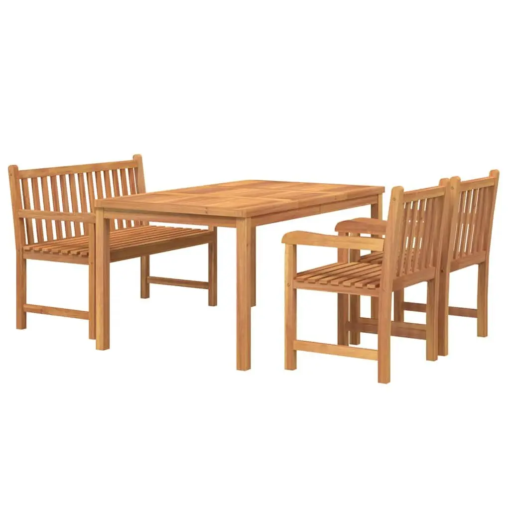 4 Piece Garden Dining Set Outdoor Use Solid Teak Wood Table Bench Chairs