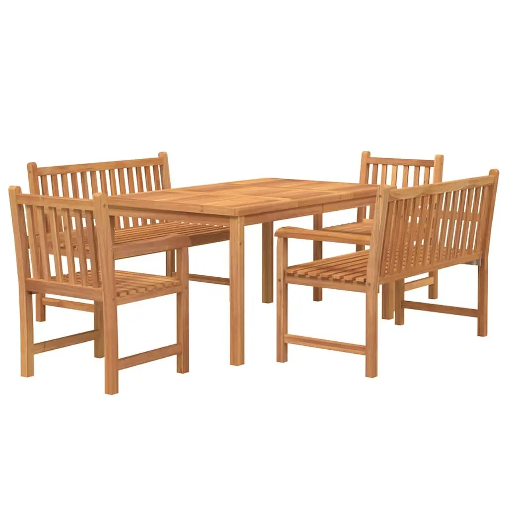 5 Piece Teak Garden Dining Set Outdoor Furniture Table Benches Chairs