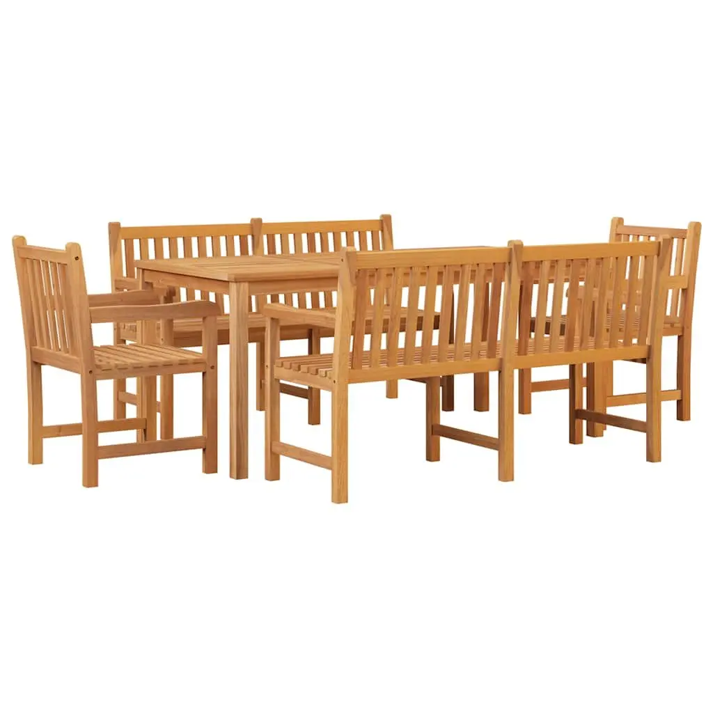 Teak Wood Outdoor Dining Set 5 Piece Furniture Table Benches Chairs Brown