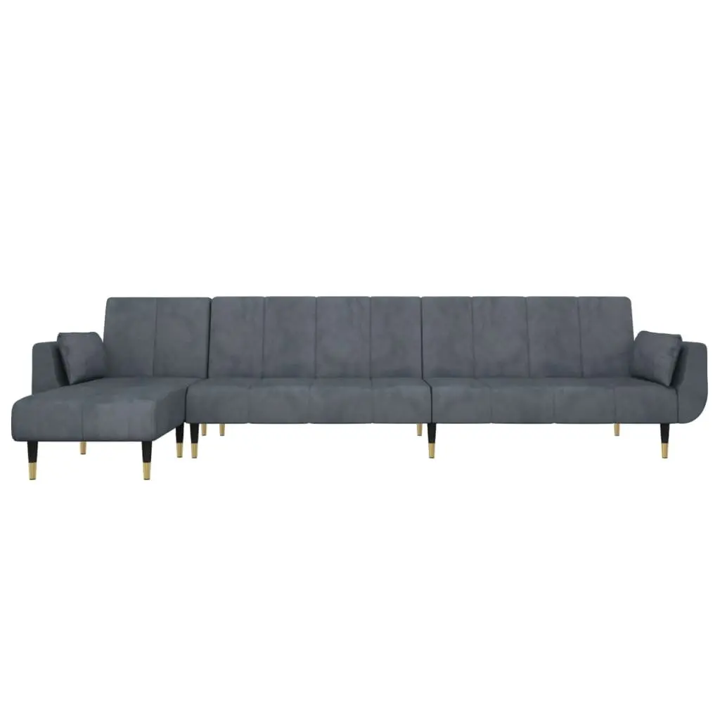 L-Shaped Sofa Bed for Living Room Grey 275x140x70cm Convertible 3-Position Sleeper Couch Velvet