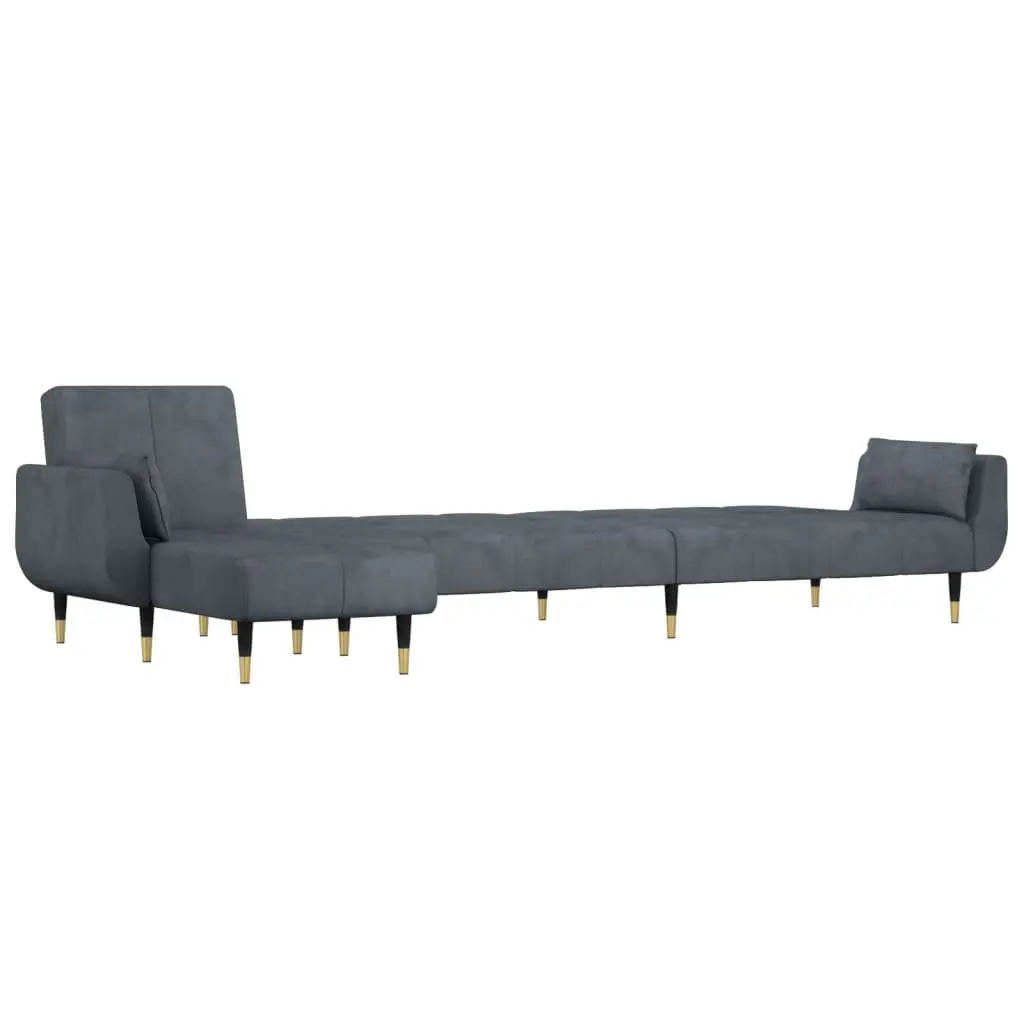 L-Shaped Sofa Bed for Living Room Grey 275x140x70cm Convertible 3-Position Sleeper Couch Velvet