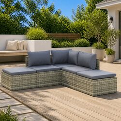 Specifications for 5 Piece Outdoor Lounge Set: Grey Poly Rattan