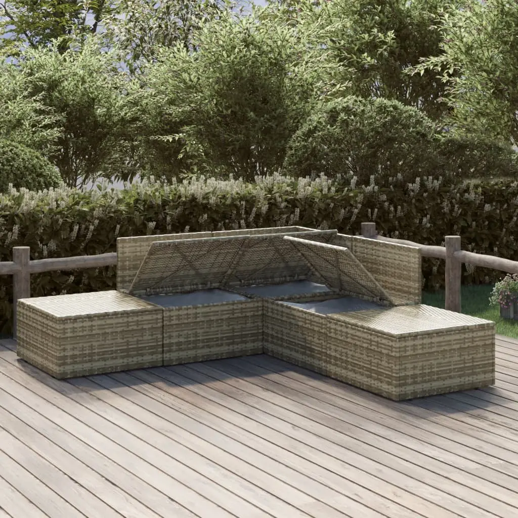 5 Piece Outdoor Lounge Set Grey Poly Rattan Furniture with Cushions for Garden and Patio