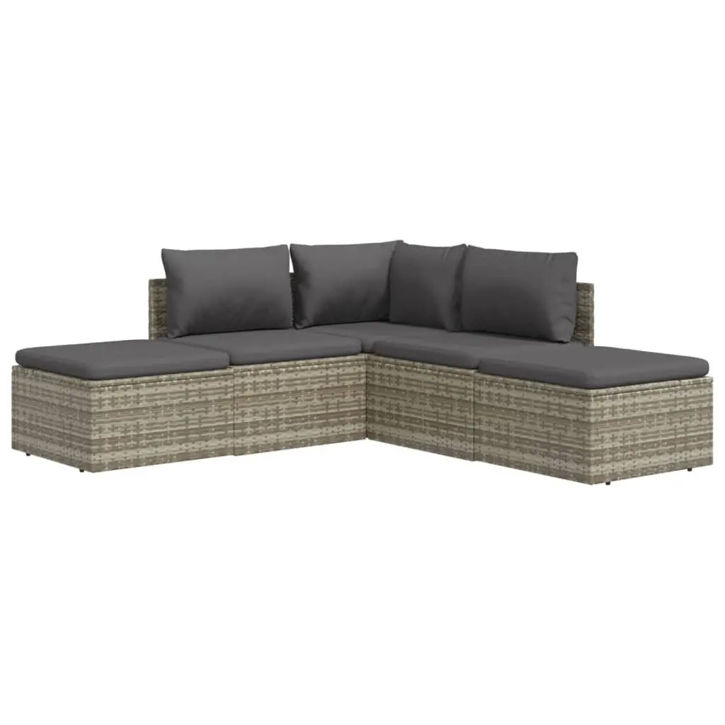 5 Piece Outdoor Lounge Set Grey Poly Rattan Furniture with Cushions for Garden and Patio