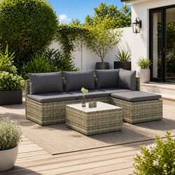 Specifications of 5 Piece Grey Poly Rattan Garden Lounge Set