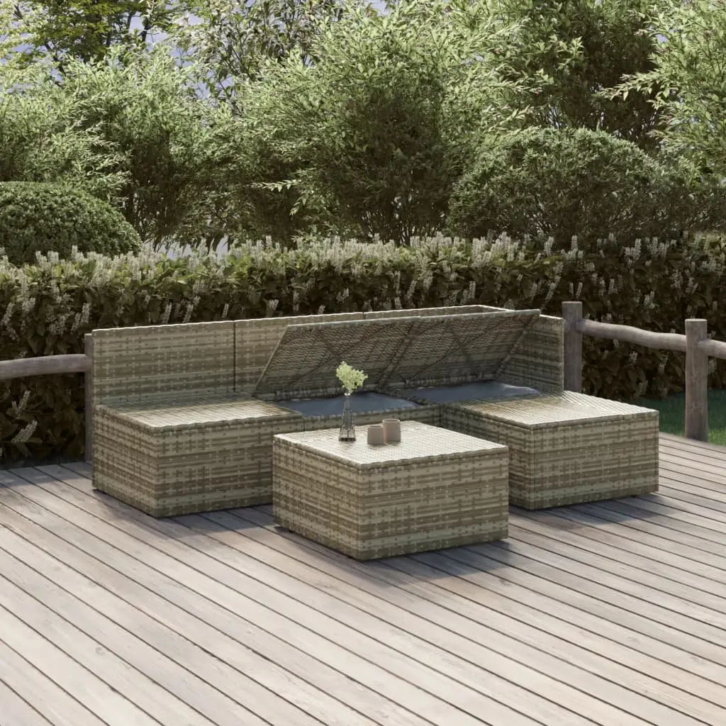 Garden Lounge Set Outdoor Furniture 5 Piece Grey Poly Rattan with Cushions