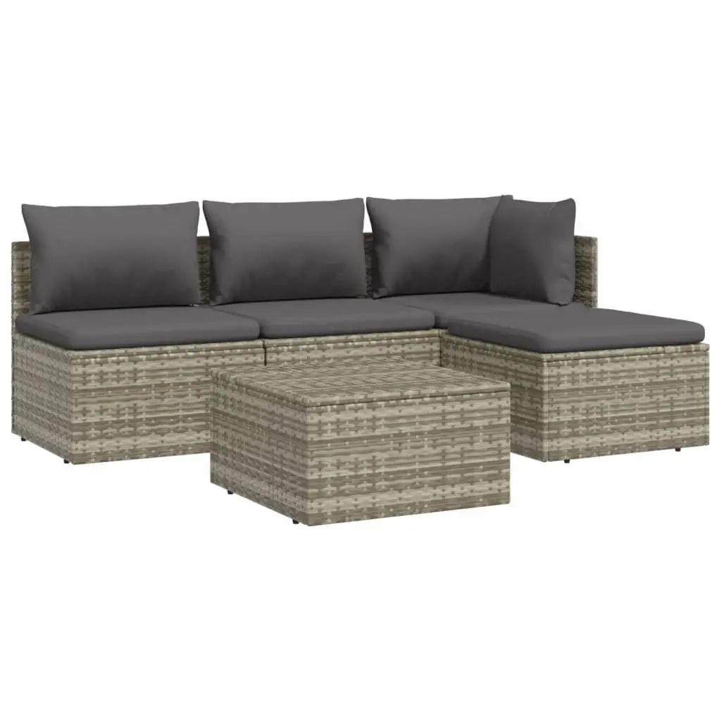 Garden Lounge Set Outdoor Furniture 5 Piece Grey Poly Rattan with Cushions