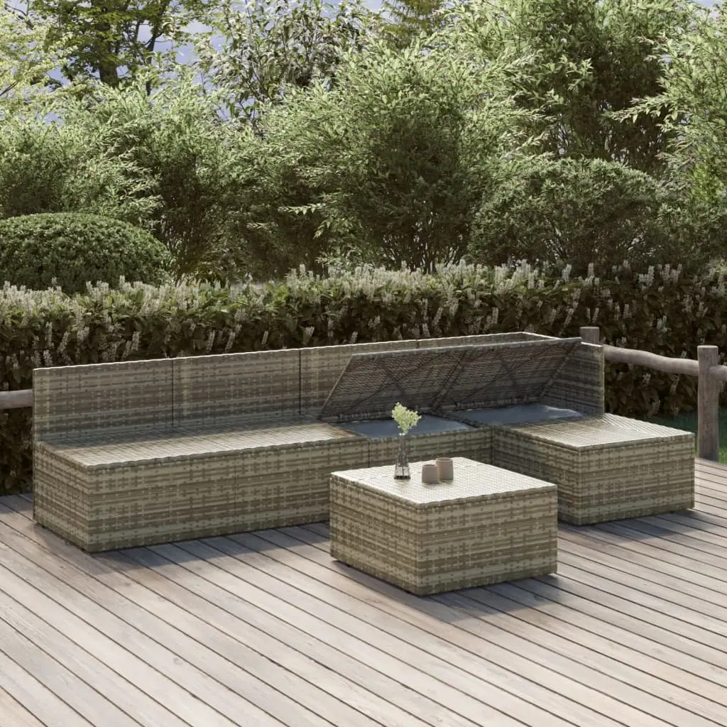 6 Piece Outdoor Furniture Set for Garden Lounge Grey Poly Rattan with Cushions and Storage
