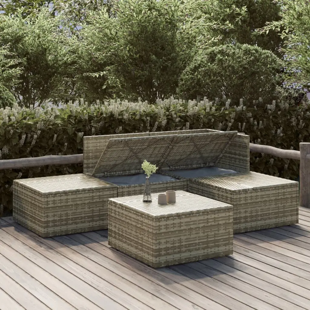5 Piece Garden Lounge Set for Outdoor Patio Grey Poly Rattan Furniture