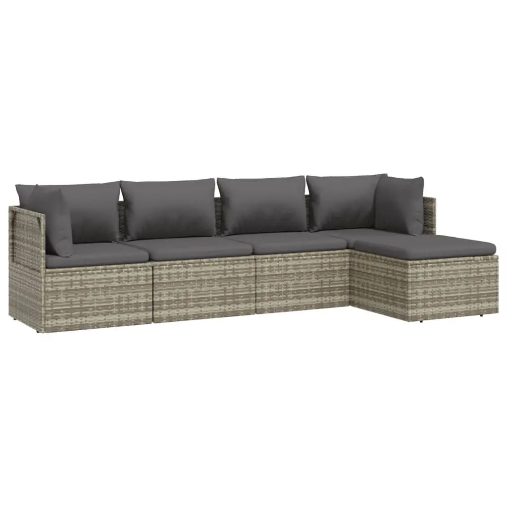 5 Piece Garden Lounge Set Outdoor Furniture Grey Poly Rattan