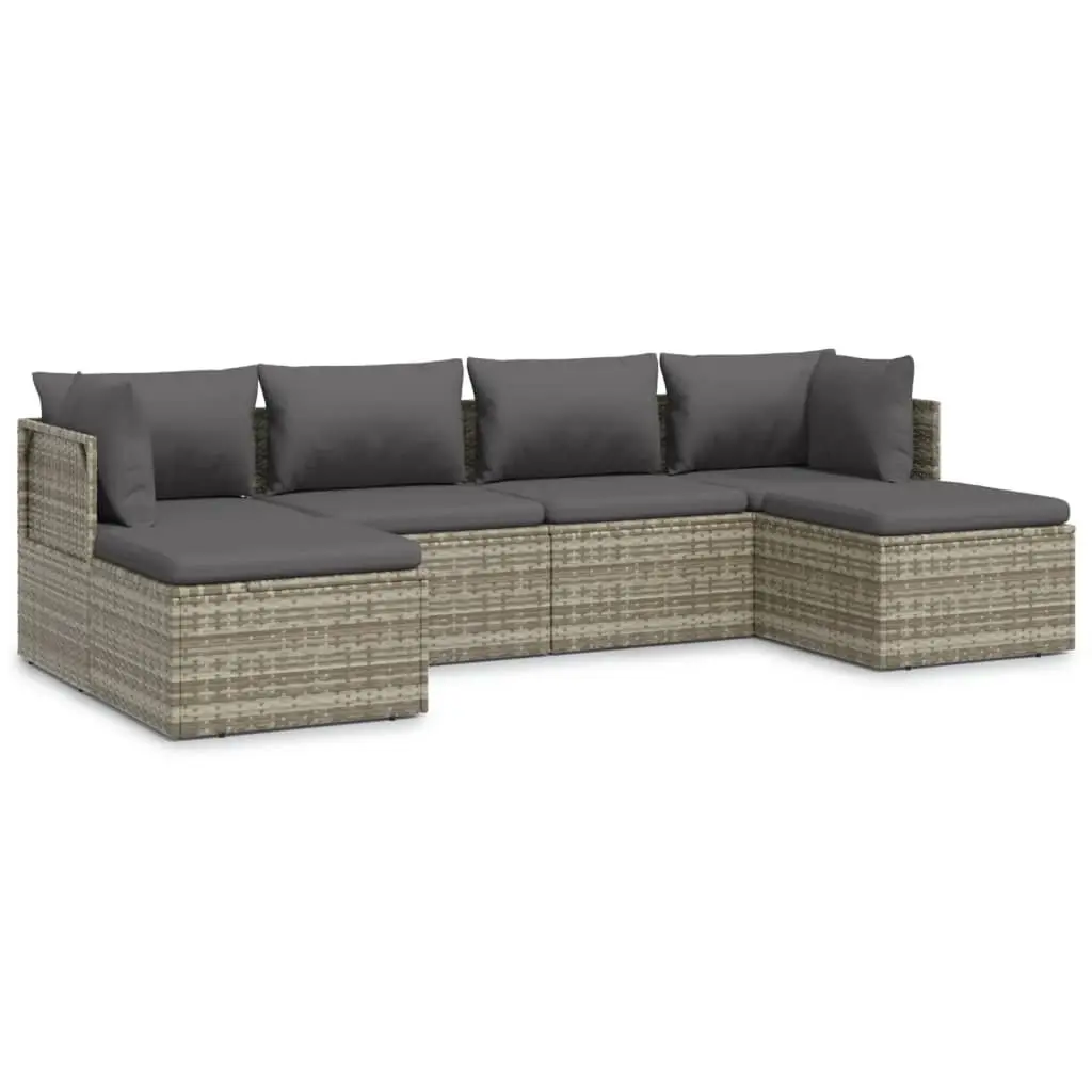 6 Piece Garden Lounge Set for Patio Grey Poly Rattan Outdoor Furniture