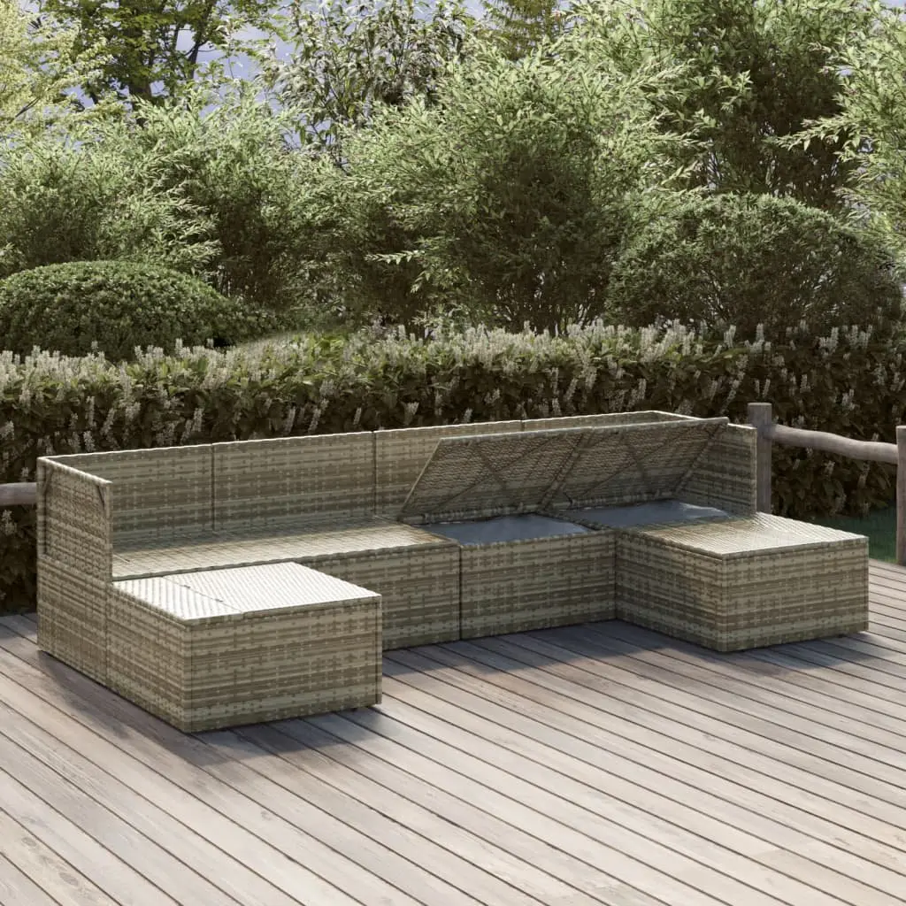 6 Piece Garden Lounge Set for Patio Grey Poly Rattan Outdoor Furniture