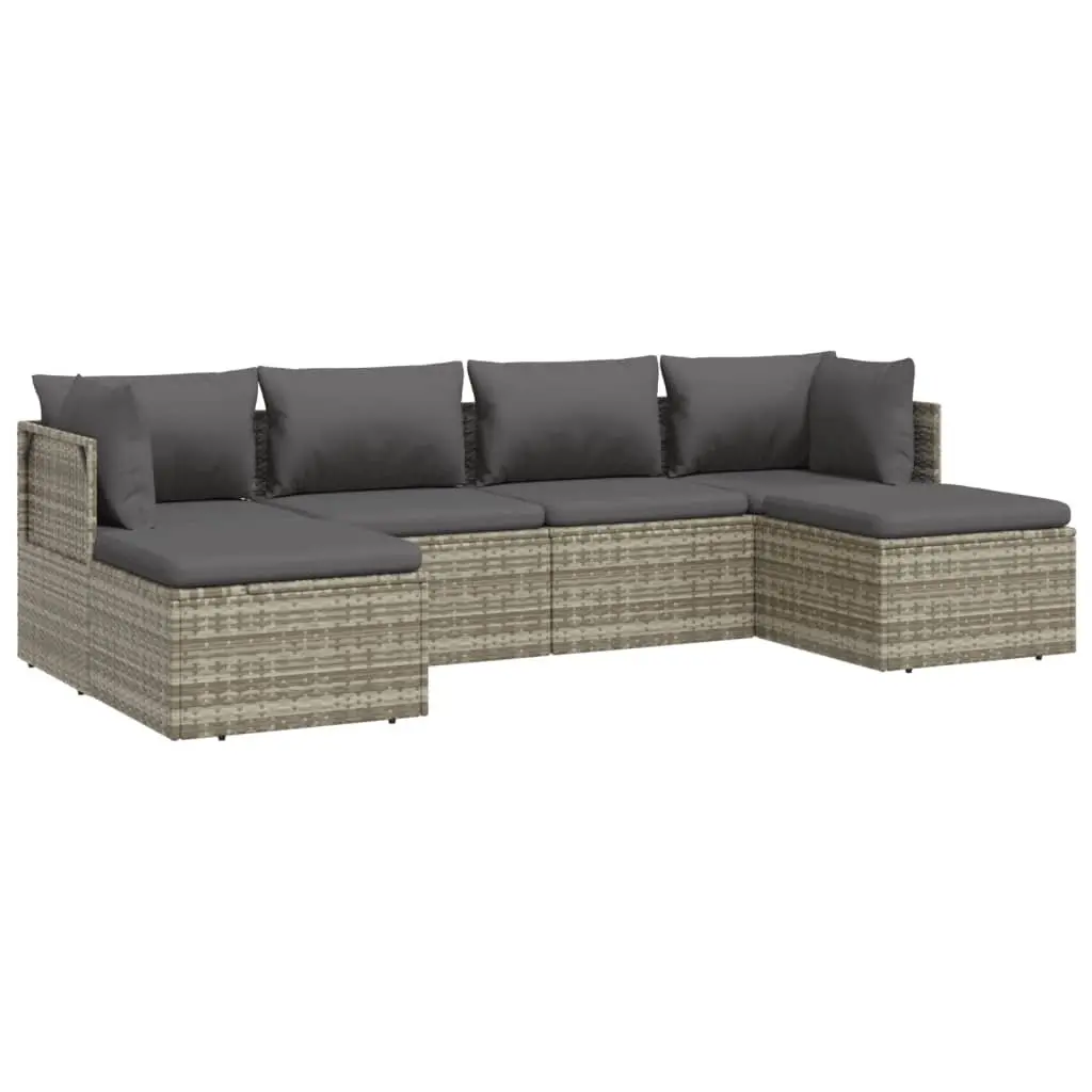 6 Piece Garden Lounge Set for Patio Grey Poly Rattan Outdoor Furniture
