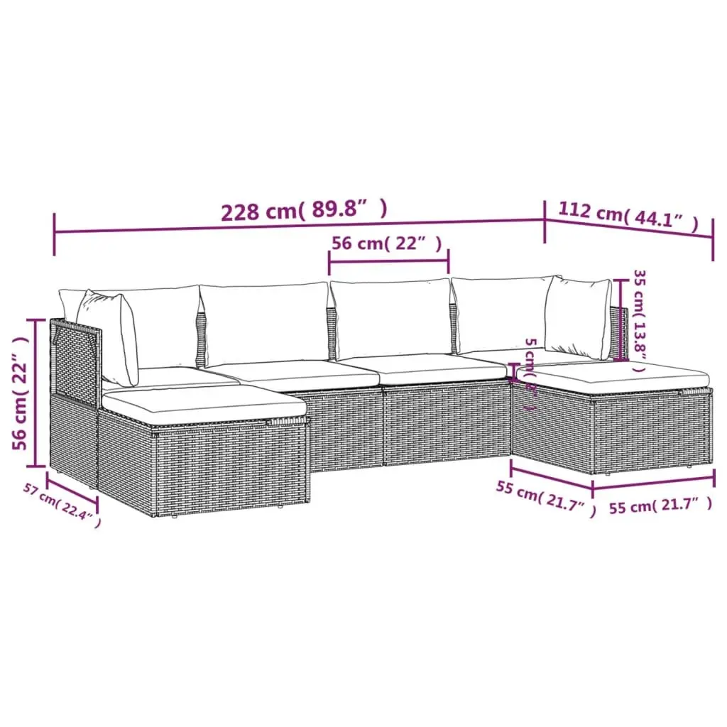 6 Piece Garden Lounge Set for Patio Grey Poly Rattan Outdoor Furniture