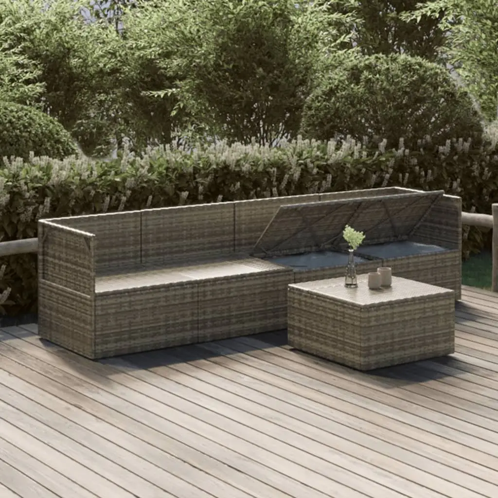 5 Piece Garden Lounge Set Outdoor Furniture Grey Poly Rattan with Cushions