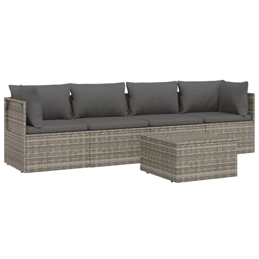 5 Piece Garden Lounge Set Outdoor Furniture Grey Poly Rattan with Cushions