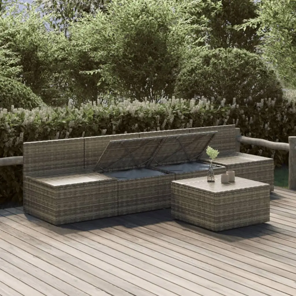 Outdoor Furniture Lounge Set 5 Piece Grey Poly Rattan Cushions