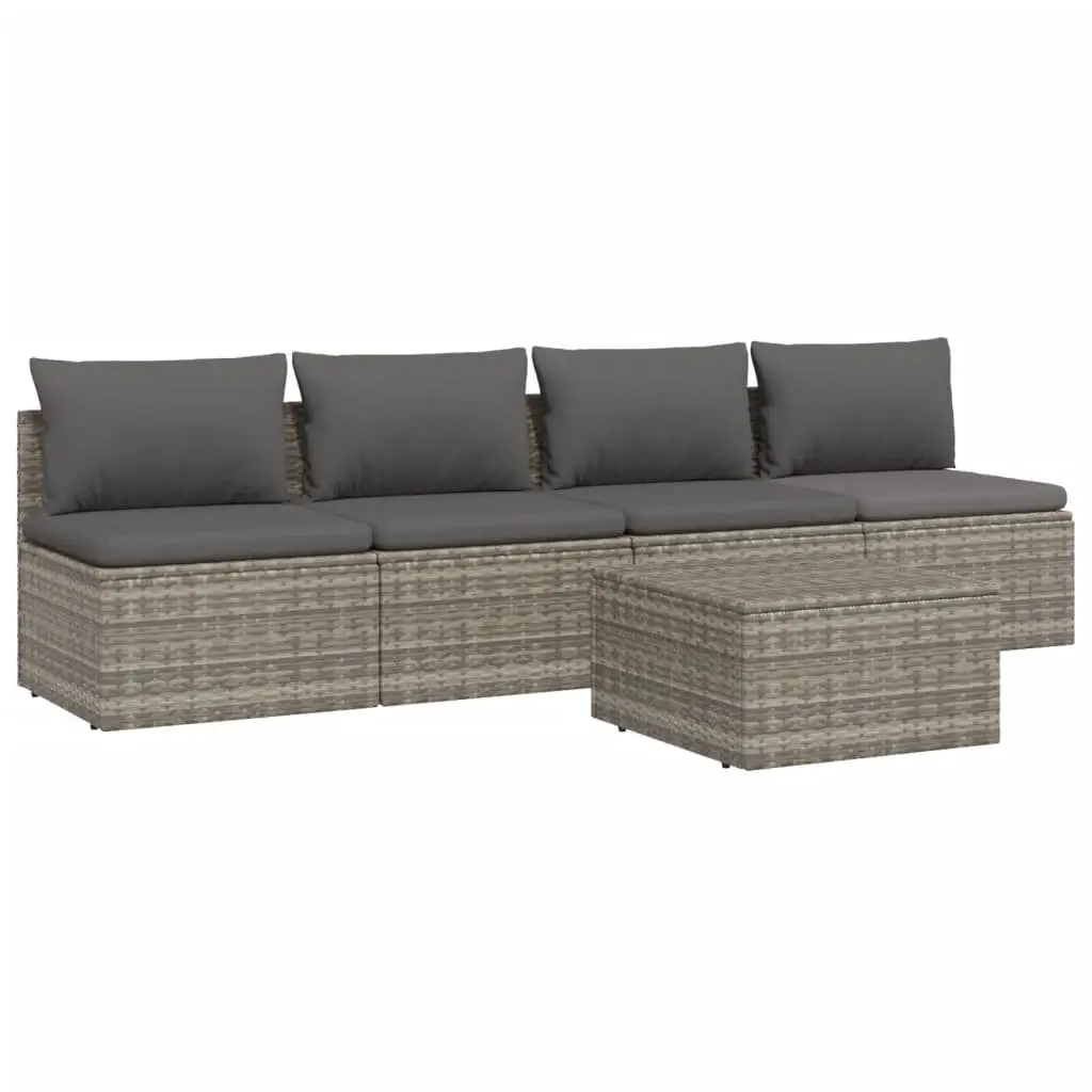 Outdoor Furniture Lounge Set 5 Piece Grey Poly Rattan Cushions