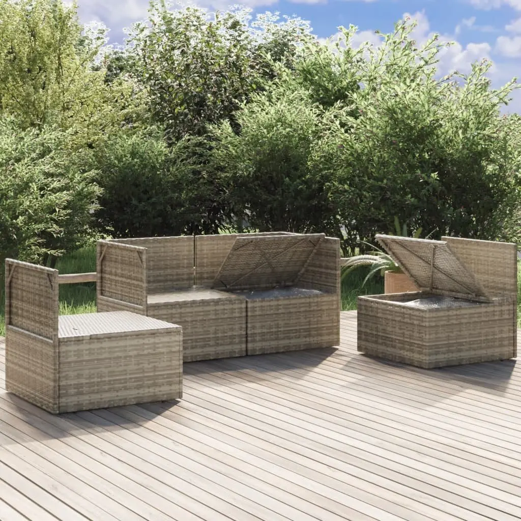 4 Piece Outdoor Lounge Set for Garden Patio Grey Poly Rattan with Cushions and Storage