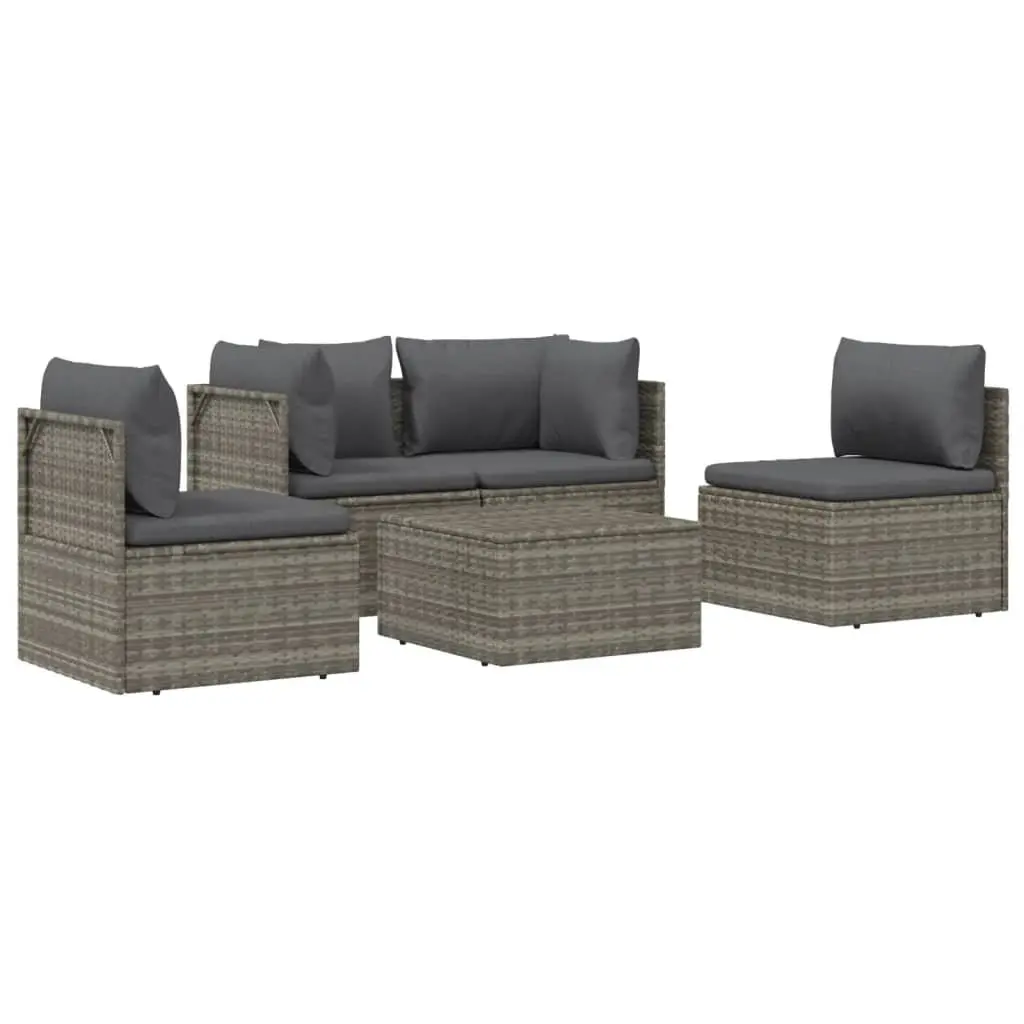 Garden Lounge Set 5 Piece Outdoor Furniture Grey Rattan