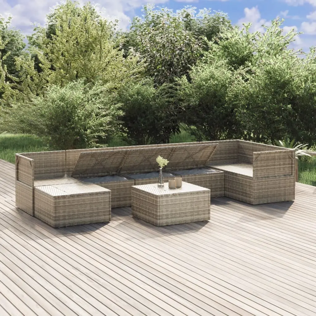 Garden Lounge Set 8 Piece Outdoor Furniture Grey Poly Rattan with Cushions
