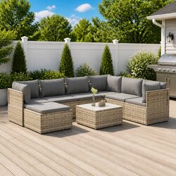 8-Piece Garden Lounge Set: Grey Poly Rattan and Steel