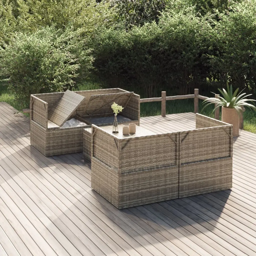 Garden Lounge Set Outdoor Furniture 5 Piece Grey Poly Rattan