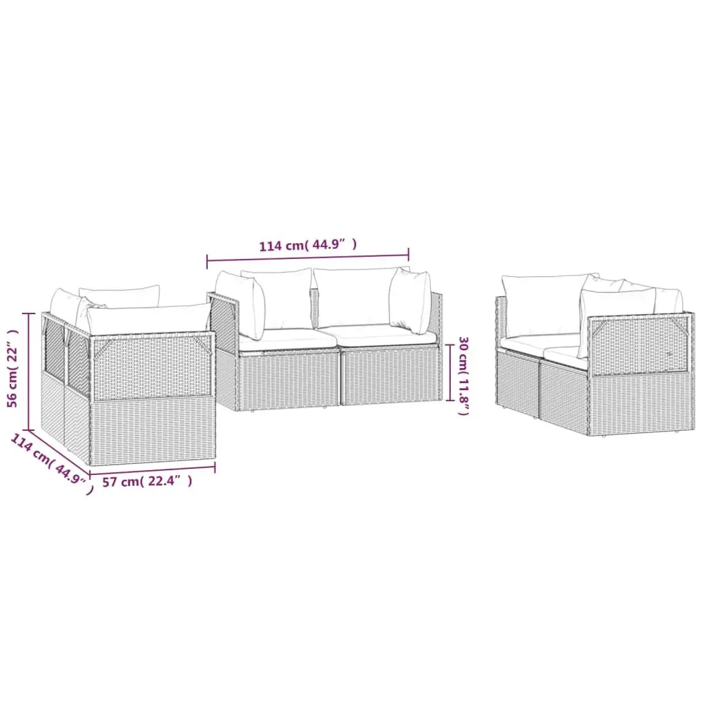 6-Piece Grey Garden Corner Sofa Set