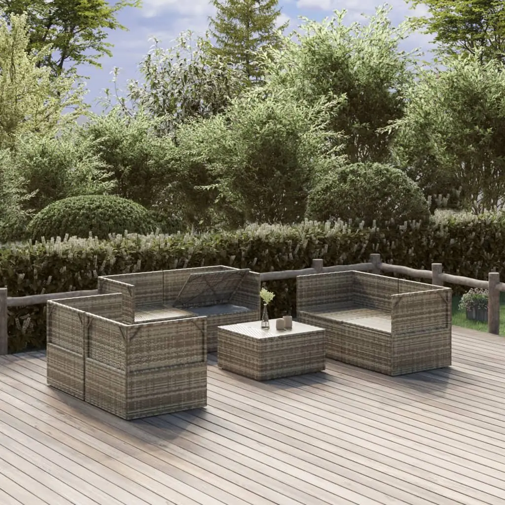 7 Piece Garden Lounge Set Grey Poly Rattan Outdoor Furniture
