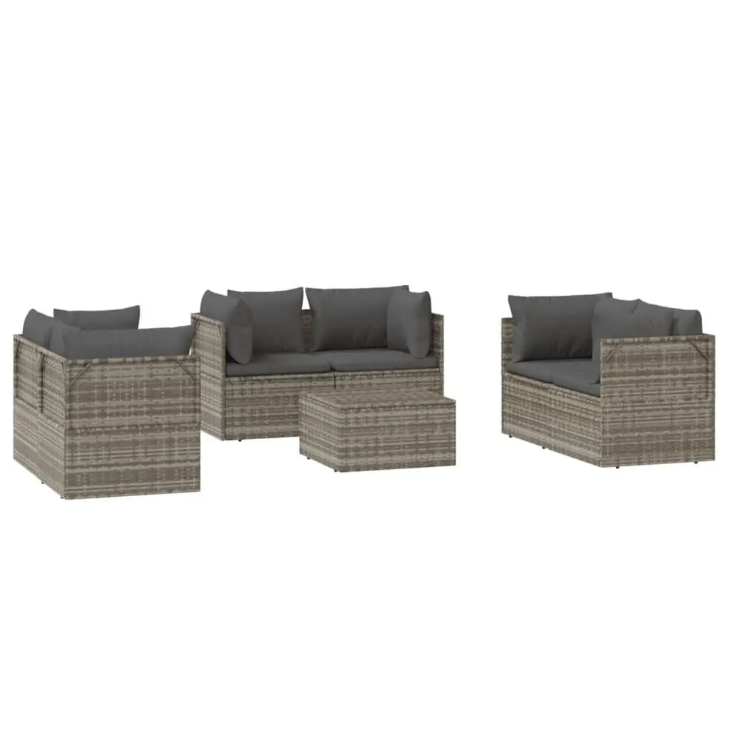 7 Piece Garden Lounge Set Grey Poly Rattan Outdoor Furniture